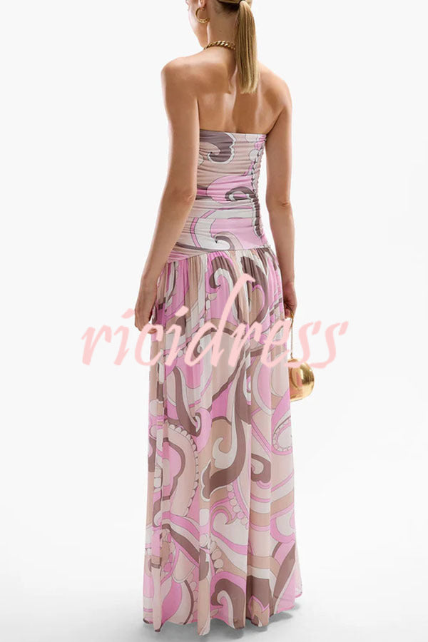 Gorgeous Pastels Unique Print Off Shoulder Low Rise Loose Maxi Dress