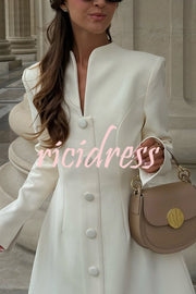 Solid Color Long-sleeved Slim-fit Button-down Casual Mini Dress