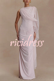 Fashionable Mesh Shawl Sleeveless Slim Fit Pleated Maxi Dress