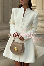 Solid Color Long-sleeved Slim-fit Button-down Casual Mini Dress