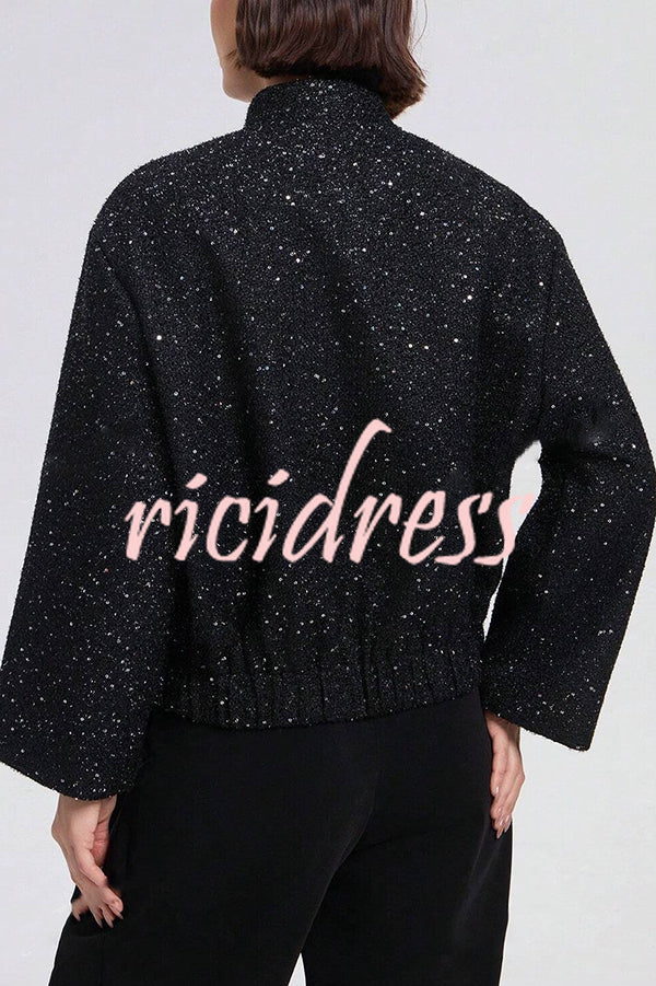 Fashion Sequin Long Sleeve Casual Pocket Loose Jacket
