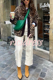 Warm Feel Colorblock Leopard Print Plush Button Up Pocketed Teddy Jacket