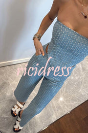 Fashionable Look Denim Sequin Textured Tube Top