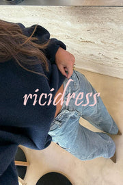 Jessy Denim Mid Rise Side Star Pattern Pocket Wide Leg Jeans