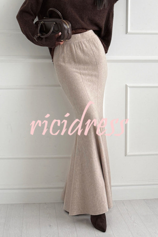 Caitlin Knit Stretch Fabric High Waist Fishtail Casual Maxi Skirt