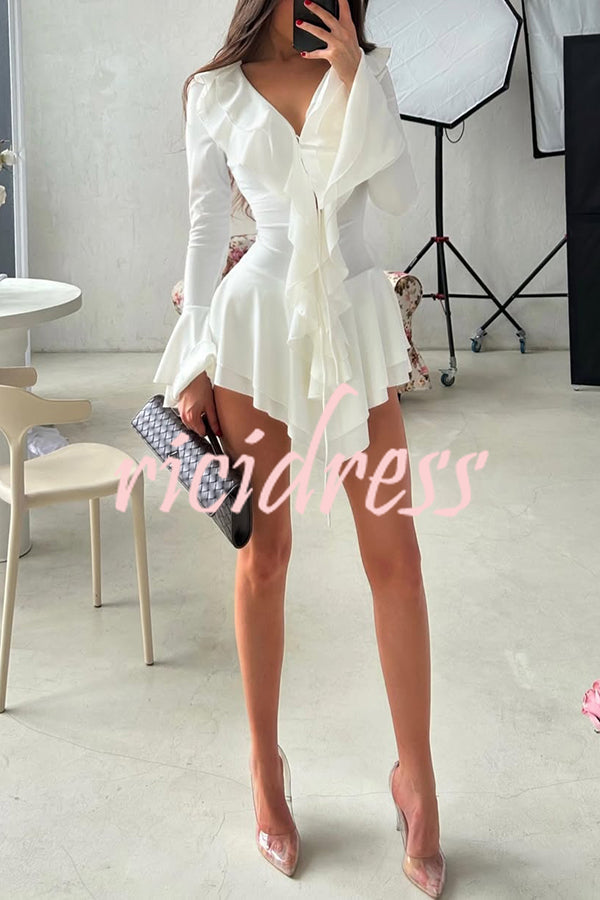 Fashion V-neck Long-sleeved Ruffled Slim-fit Rompers