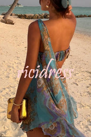 Antari Pleated Tube Top One Shoulder Tie-up Vacation Mini Dress