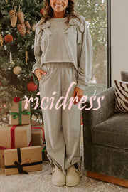 Dear Daydream Loose Bow Tie Long-Sleeved Sweatshirt and Elastic Waist Pocket Pants Set