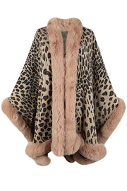 Leopard Print Fashionable Raw Edge Shawl Cape Cardigan