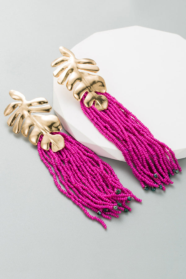 Bohemian Handmade Rice Bead Tassel Long Earrings