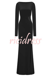 Fashion Long-sleeved Slim Sexy Hollow Slit Maxi Dress
