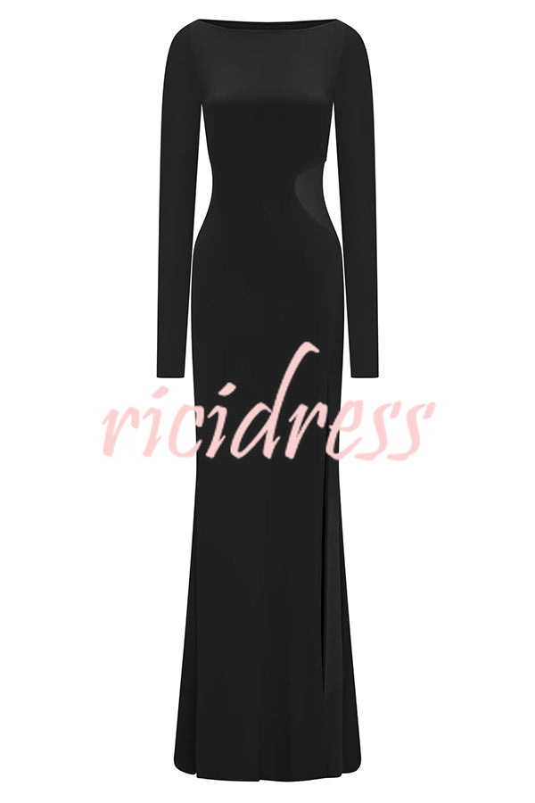 Fashion Long-sleeved Slim Sexy Hollow Slit Maxi Dress