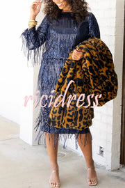 Insight Blueberry Sequin Fringe Long Sleeve Blouse