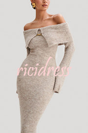 Solid Color Off-shoulder Long-sleeved Elegant Slim-fit Knit Maxi Dress