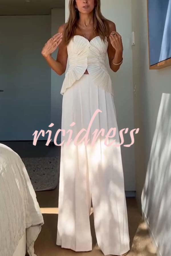 Show Exquisiteness Satin Pleated Heart-shaped Off Shoulder Halter Tank