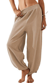 Solid Color Casual Elastic Waistband Wide-leg Pants