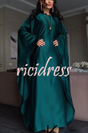 Dignified and Elegant Satin Batwing Sleeve with Waist Tie Design A-line Maxi Dress
