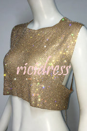Sexy Metallic Rhinestone Backless Chain Vest