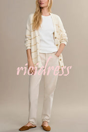 Striped Loose V-neck Long-sleeved Casual Knit Cardigan