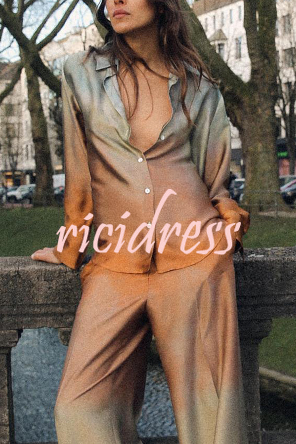 Fashionable Gradient Print Lapel Long Sleeve Casual Shirt