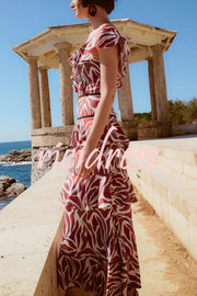 Unique Print Square Neck Ruffle Holiday Maxi Dress