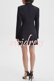 Kayleen Stand V-neck Decorative Metal Button Long Sleeve Pocket Blazer Mini Dress