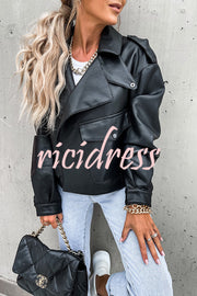 Stylish Leather Lapel Pocket British Style Cropped Jacket