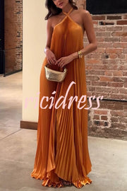 Luxurious Atmosphere Satin Halter Neck Backless A-line Gown Maxi Dress