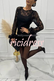 Alyssa Lace Fabric Tulle Layered Petals Trim Long Sleeve Mini Dress