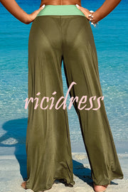 Solid Color Loose Metal Buckle Beach Pants