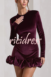 Solid Color Velvet Slim-fit Long-sleeved Mini Dress