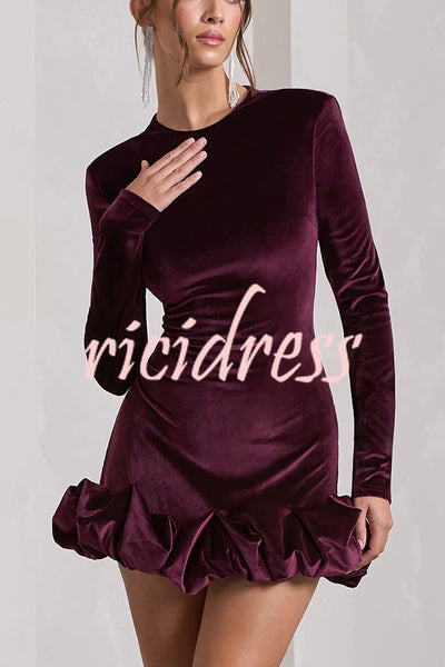 Solid Color Velvet Slim-fit Long-sleeved Mini Dress