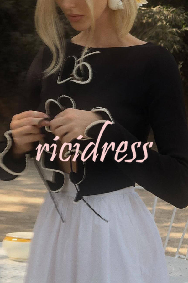 Fashion Ruffled Long-sleeved Tie-cropped Knitted Cardigan