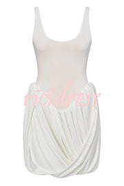 Inspiring Allure Puffy Pleated Draped Trim Tank Stretch Mini Dress