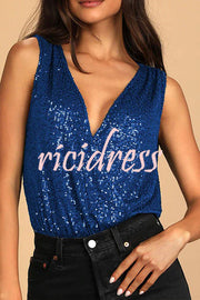Timeless Beauty Sequin Back Swing Neck Bodysuit Tank