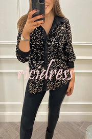 Fashion Velvet Sequined Loose Casual Long-sleeved Shirt