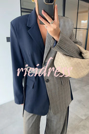 Nayla Plaid Contrast Color Belted Long Sleeve Lapel Blazer and Pocketed Wide Leg Pants Set