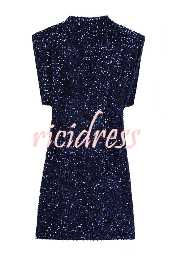 Fashionable Sequined Round Neck Sleeveless Slim-fit Mini Dress