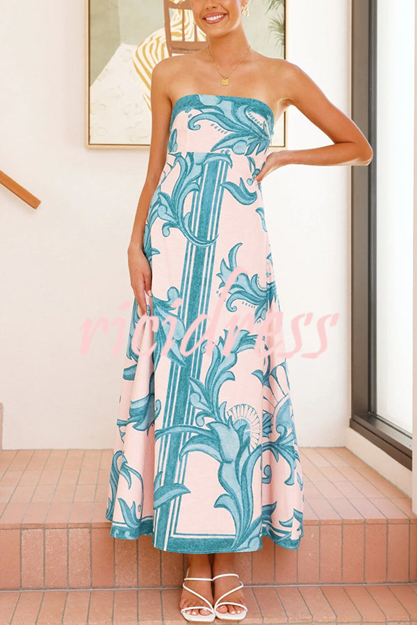 Unique Botanical Print Off-the-shoulder Fitted Maxi Dress