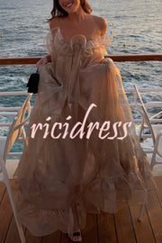 By The Sea Organza Ruffle High Low Hem Slip A-line Maxi Dress