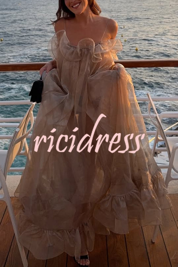 By The Sea Organza Ruffle High Low Hem Slip A-line Maxi Dress
