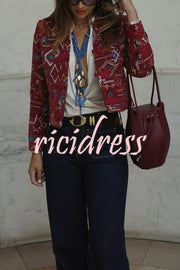 Vintage Bohemian Printed Chinese Style Buttons Long Sleeve Crop Jacket