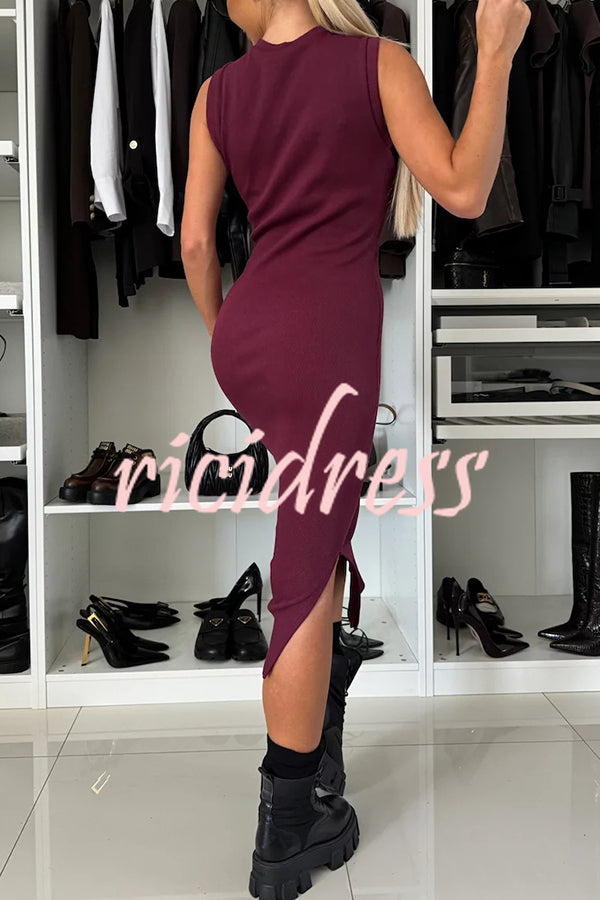 Lifestyle Wide Neck Relaxed Sweatshirt and Ribbed Tank Stretch Midi Dress Set