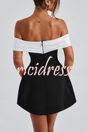 Sexy Contrast Off-the-shoulder Bow-embellished Mini Dress