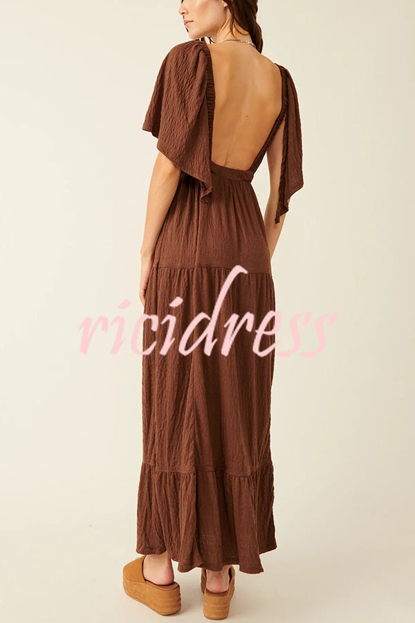 Sexy Backless V-neck Elastic Band Maxi Dress