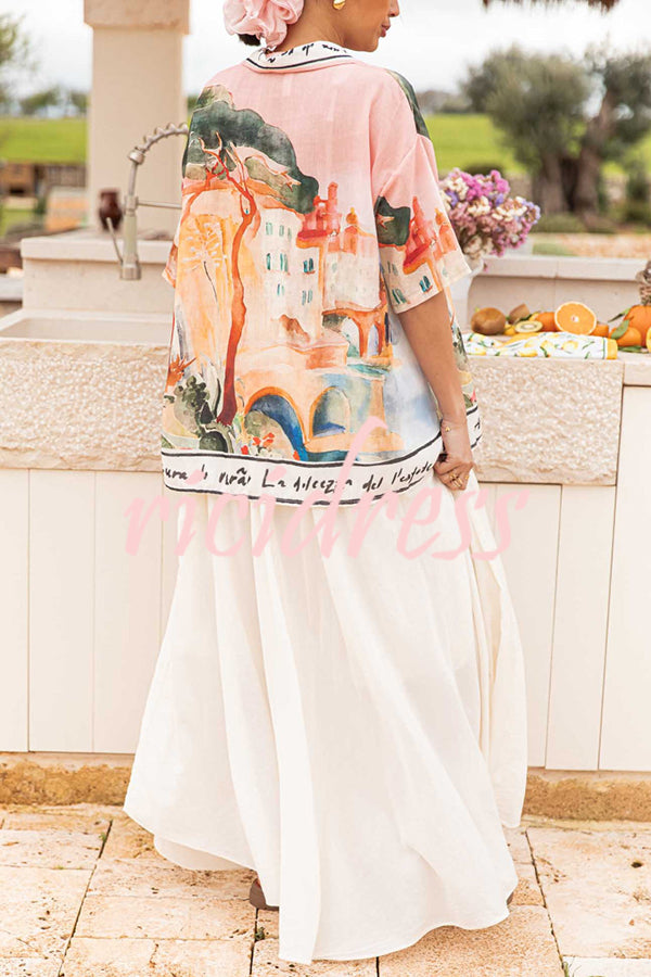 Unique Print Lapel Short Sleeve Vacation Casual Shirt