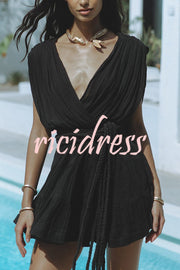 Glimpse of Happiness Linen Blend Draped Braids Belt Cover Up Mini Dress