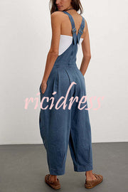 Fashionable Casual Side Pocket Button Loose Denim Overalls