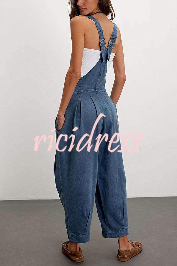 Fashionable Casual Side Pocket Button Loose Denim Overalls