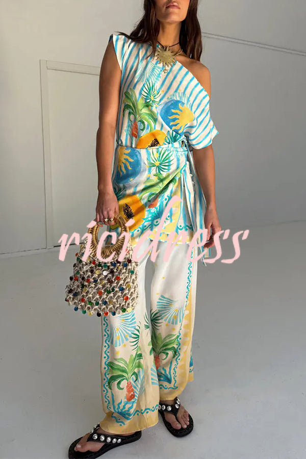 See You in Rio Tropical Fruits Print Wrap Tie-up Mini skirt